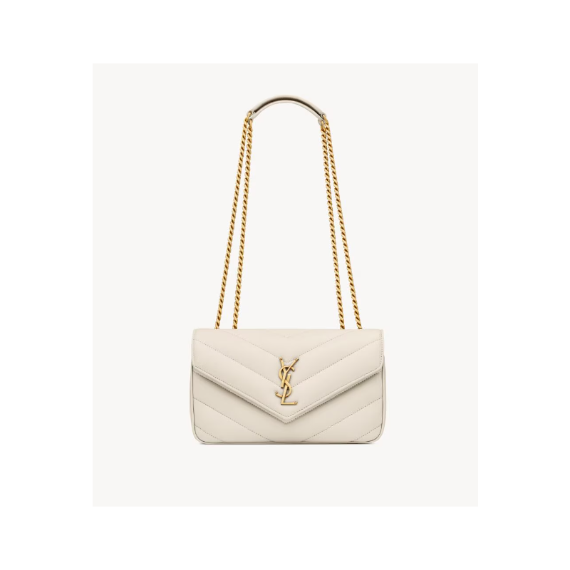 Saint Laurent Loulou Small in matelasse lambskin-Blanc Vintage