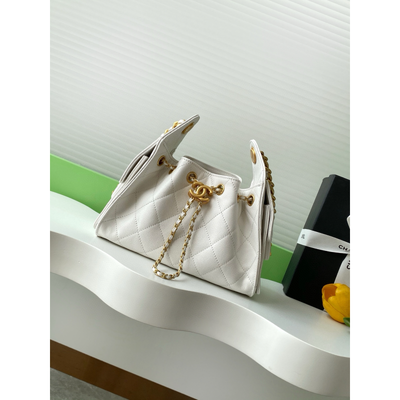 Chanel 25 Mini Bag in Grained Calfskin-White