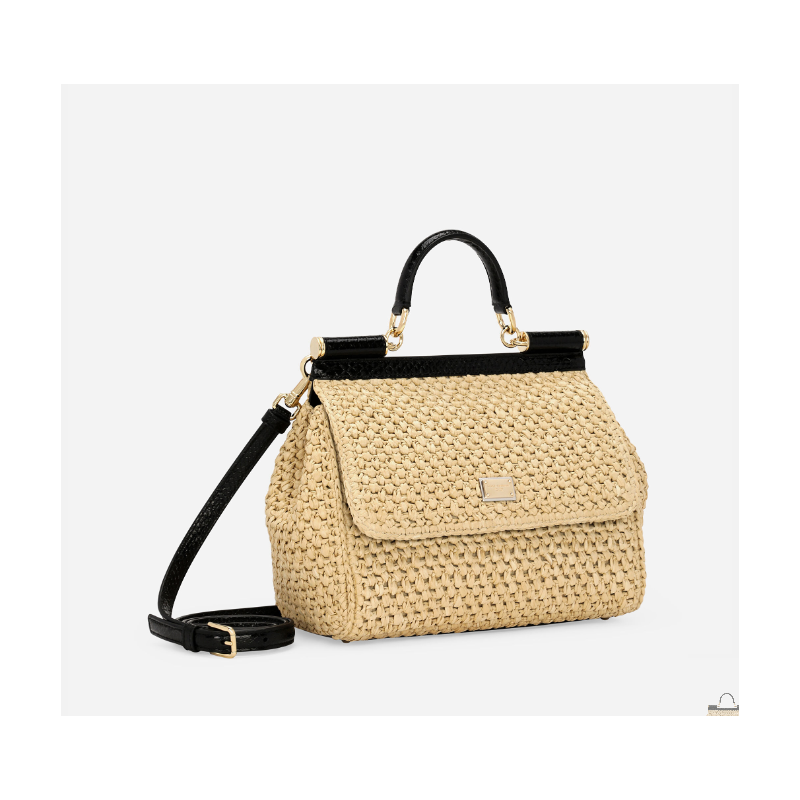 Dolce Gabbana Large Sicily Handbag in crochet raffia and python skin