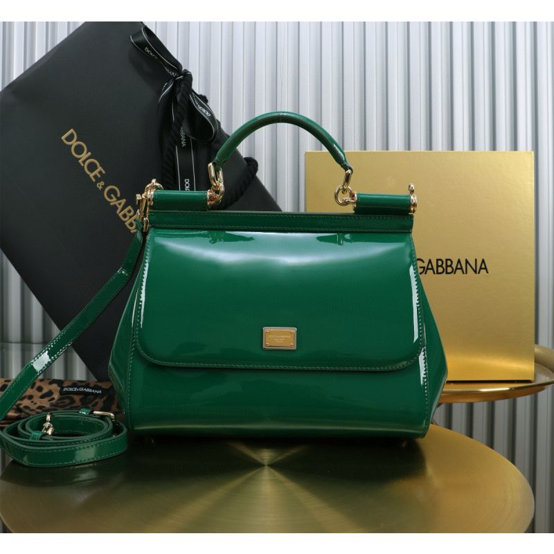 Dolce Gabbana Large Sicily Handbag in Polished Calfskin-Green
