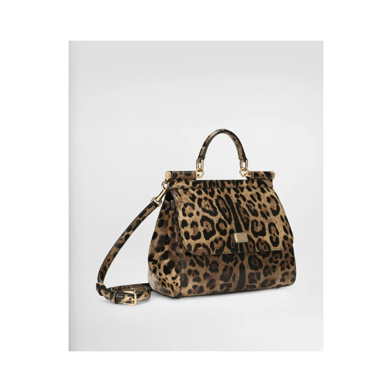 Dolce Gabbana Large Sicily Handbag in leopard-print polished calfskin 