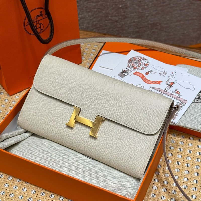 Hermes Constance to go Brieftasche mit Schultergurt-Craie