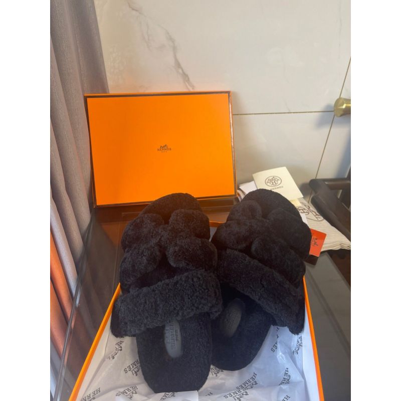 Hermes Unisex Sherling Mules