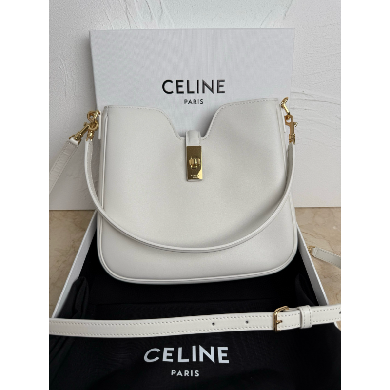 Celine Small Camille 16 Soft Bag in Smooth Calfskin -White