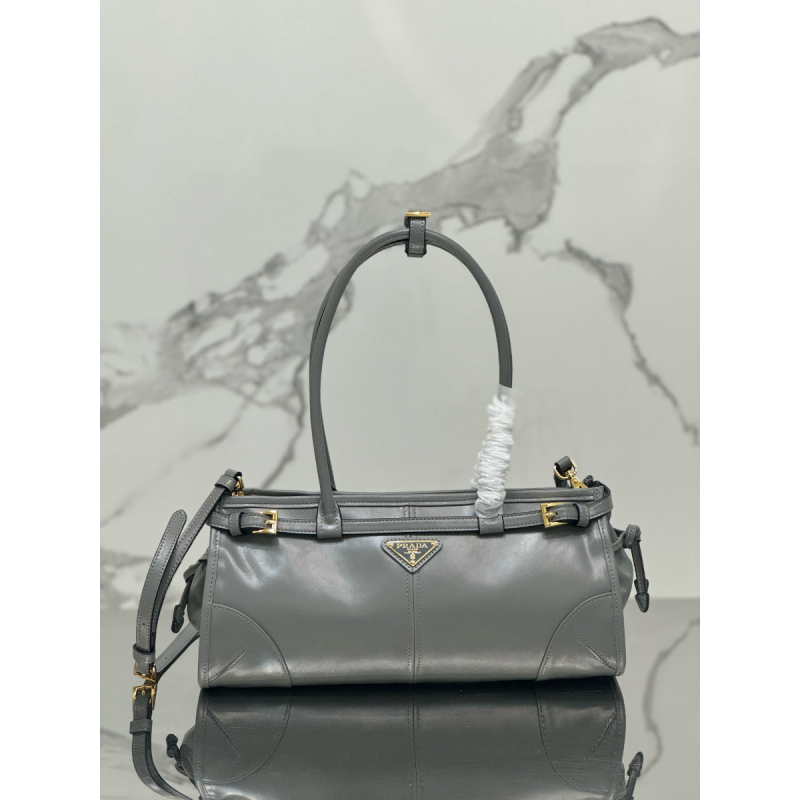 Prada SoftLux Medium Leather Tote-Grey