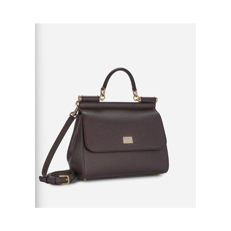 Dolce Gabbana Large Sicily Handbag in Dauphine leather-Bordeaux