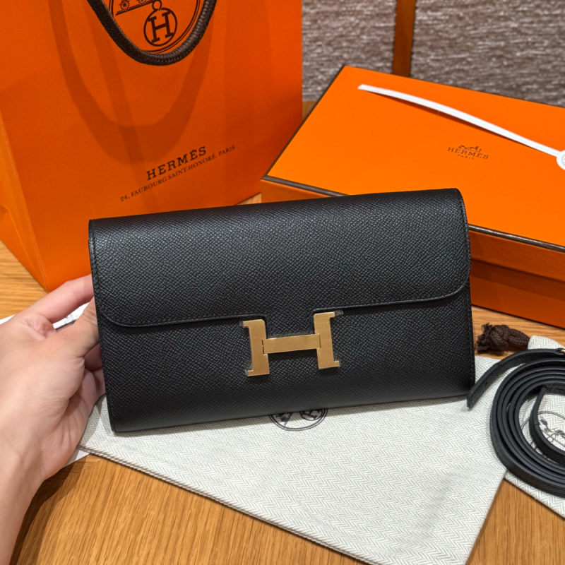 Hermes Constance to go Brieftasche mit Schultergurt-Black