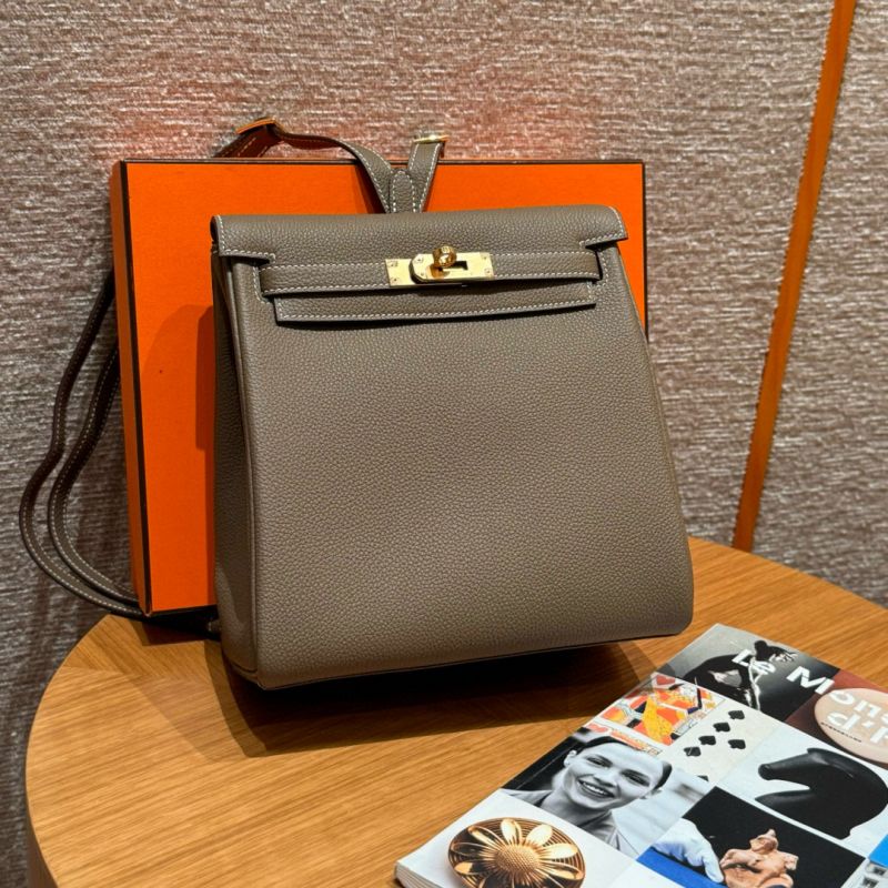 Hermes Kelly Ado Backpack in togo leather-Etoupe