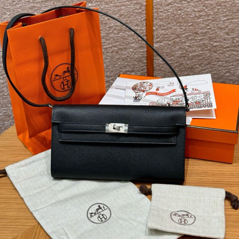 Hermes Kelly to go Brieftasche mit Schultergurt-Black